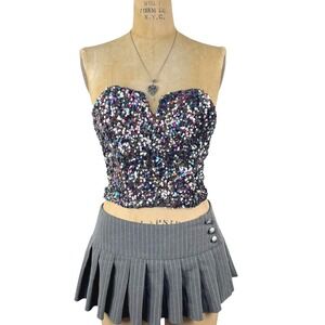Rave Sequin Corset Top Sweetheart Strapless Women Small Y2K 2000's McBling